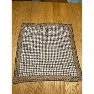 VTG Diane Von Furstenburg Silk Square Scarf Tan Plaid MCM Preppy Twee Retro